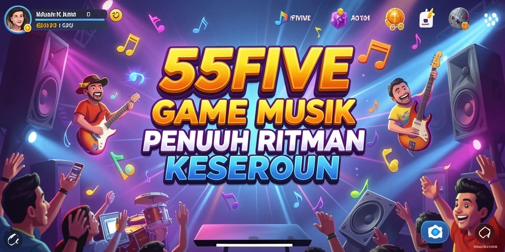 Screenshot gameplay 55FIVE yang menunjukkan momen seru bermain musik.
