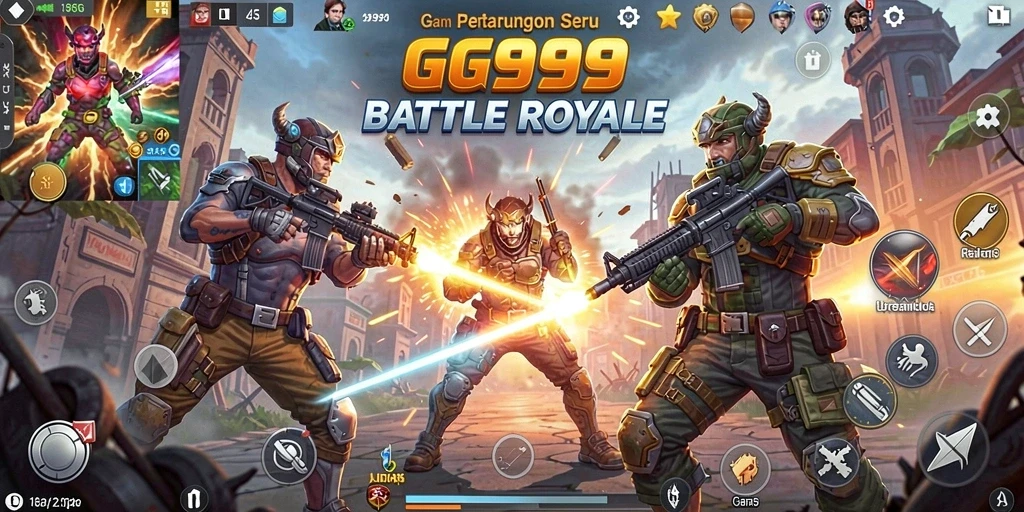 Screenshot gameplay GG999 menampilkan pertempuran seru di medan tempur.