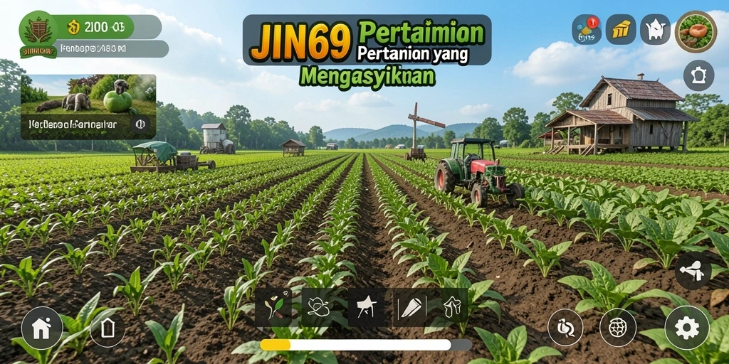 Tangkapan layar gameplay JIN69 yang menampilkan ladang hijau subur.