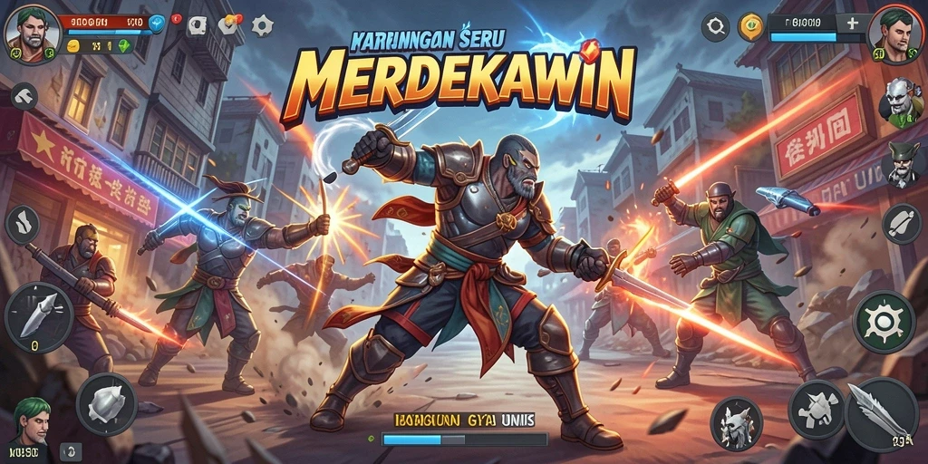 Tangkapan layar gameplay seru di MERDEKAWIN dengan karakter bertarung.
