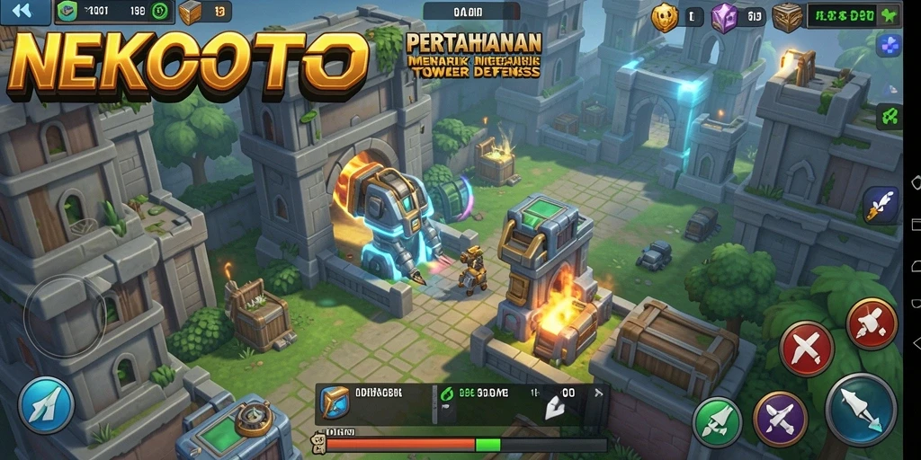 Tangkapan layar gameplay NEKOTOTO menampilkan aksi pertahanan yang menegangkan.