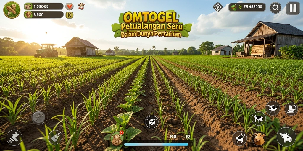 Tampilan menarik dari gameplay OMTOGEL menunjukkan kebun yang subur dan aktivitas bertani.